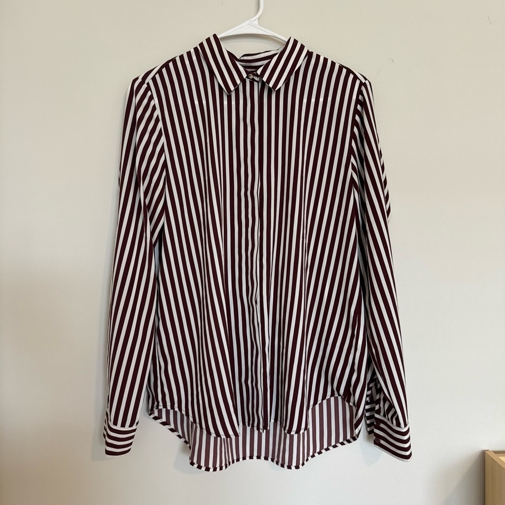 H&M Women's Striped Long Sleeve Hidden Buttons Up Size 6 Business Casual Blouse